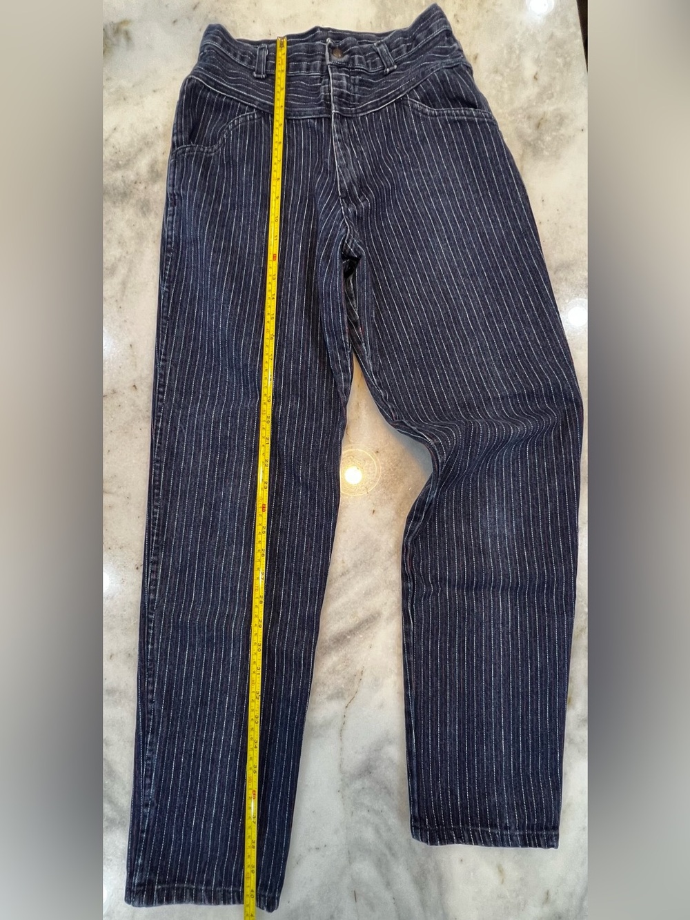 RareVintage early 80’s High-Rise RedWhite Pinstripe Drop Waist Carrot leg Jeans